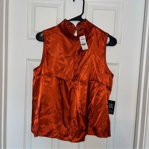 Express Sleeveless Satin Button Back Cowl Neck Top Orange Size M NWT